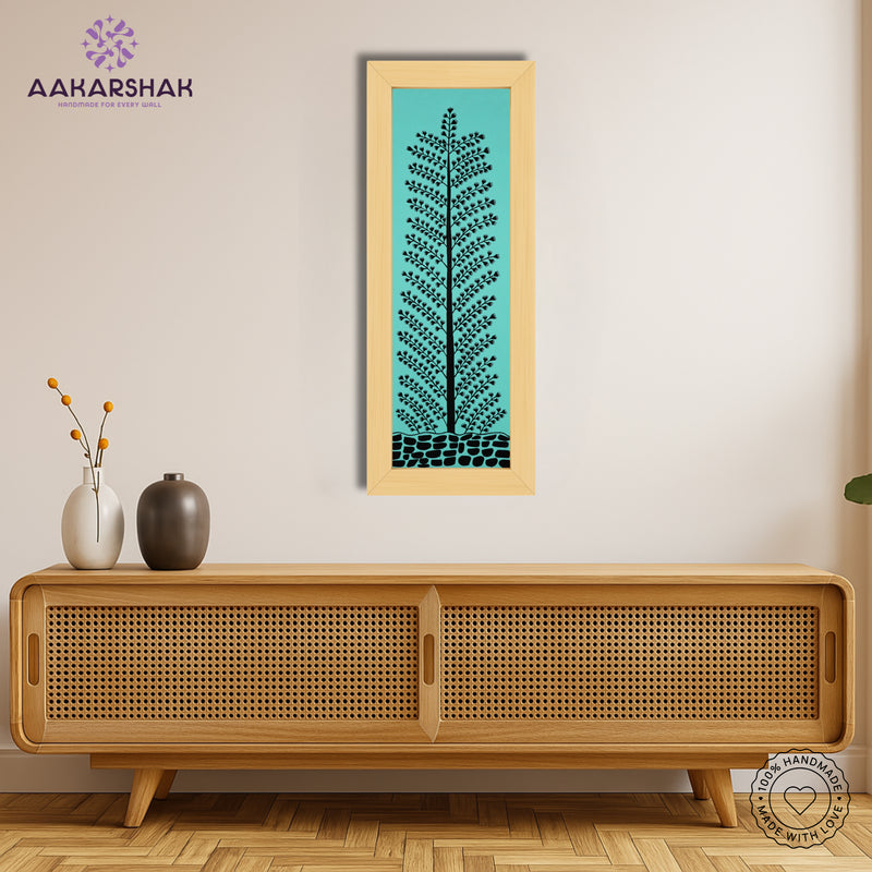 Traditional Warli painting displayed in modern interior – Indian folk wall art