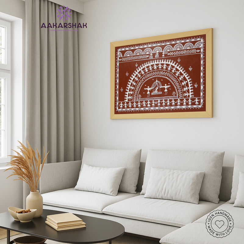Handmade Warli Doli Painting 17x24 Inch Framed Tribal Art