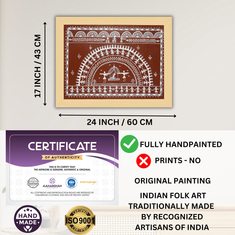 Handmade Warli Doli Painting 17x24 Inch Framed Tribal Art