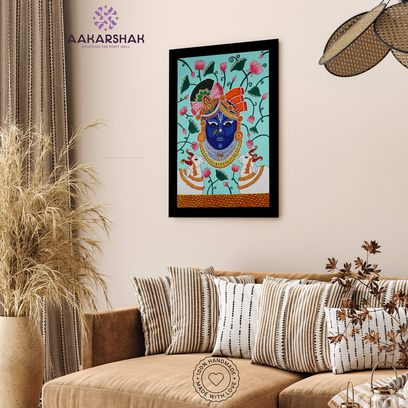 Handmade Pichwai Shrinathji Painting Framed 17x24 Inch Wall Art