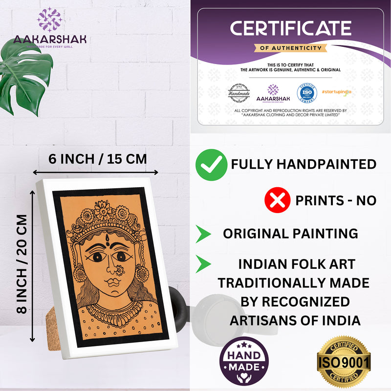 Handmade Kalamkari Durga Painting – Framed 6x8 Inch Wall Art
