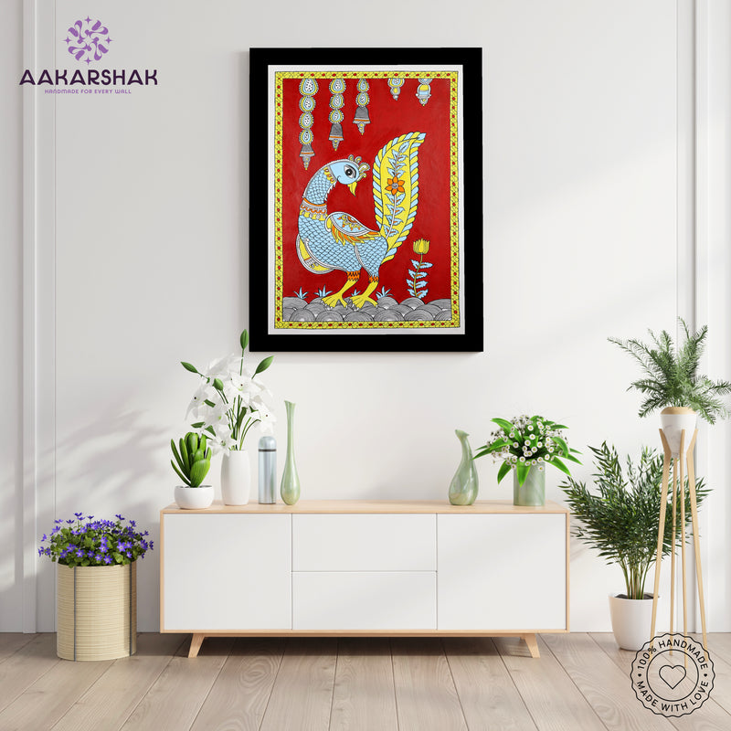 Handmade Kalamkari Peacock Painting 17x24Inch Wall Art