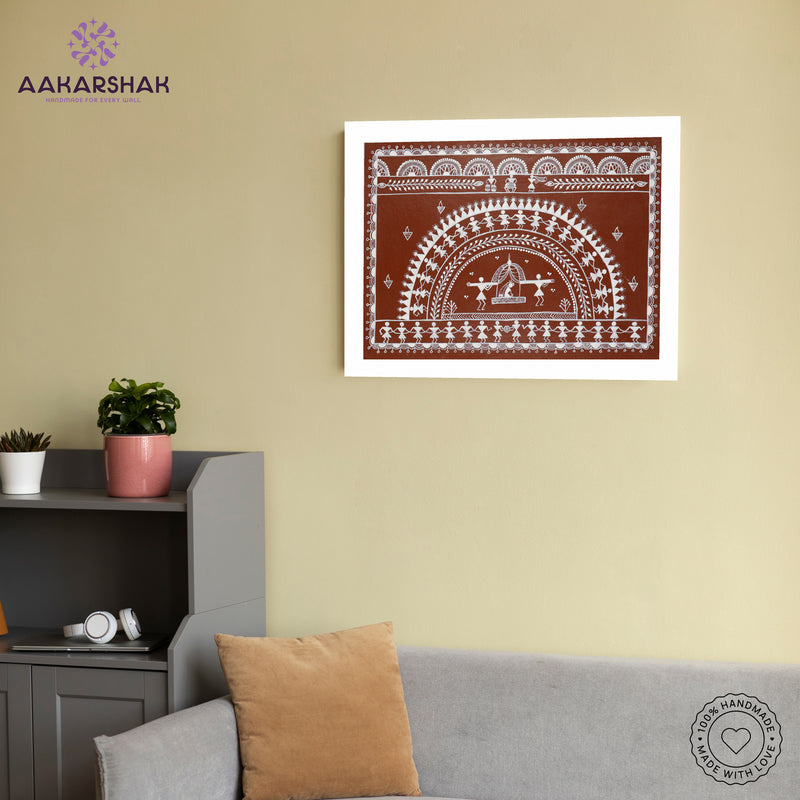 Handmade Warli Doli Painting 17x24 Inch Framed Tribal Art