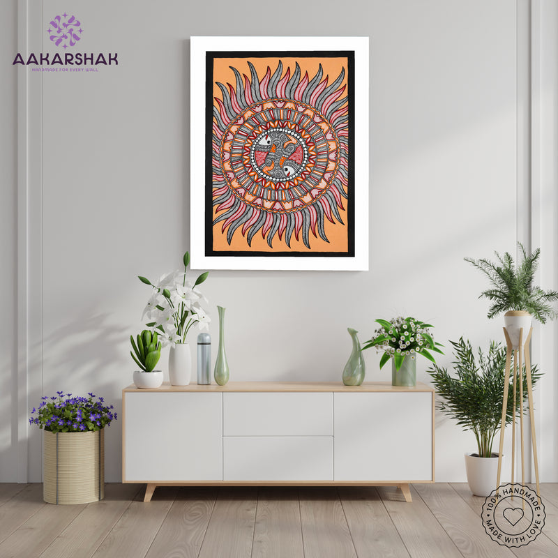 Handmade Madhubani art Fish Painting Wall Decor 17x24 Inch