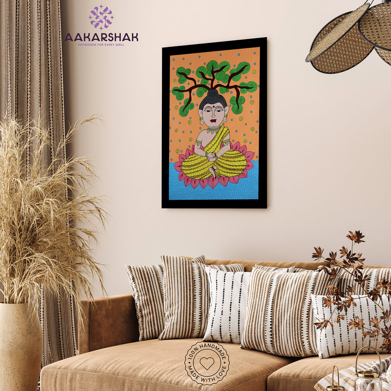 Handmade Kalamkari Buddha Painting 17x24 Inch Wall Art