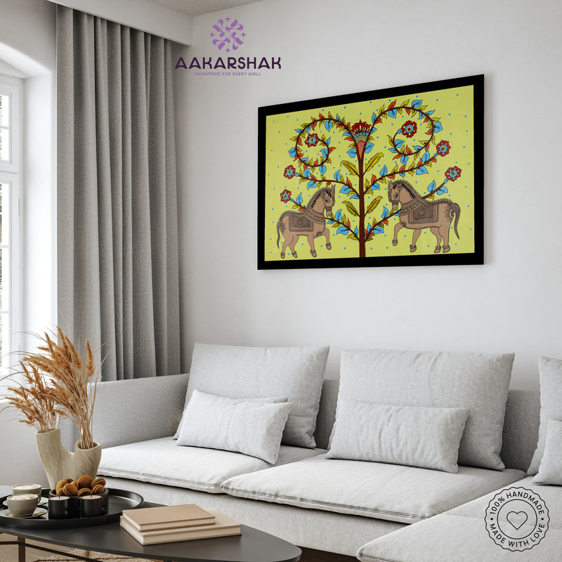Handmade Kalamkari Horse Painting 17x24 Inch Wall Art
