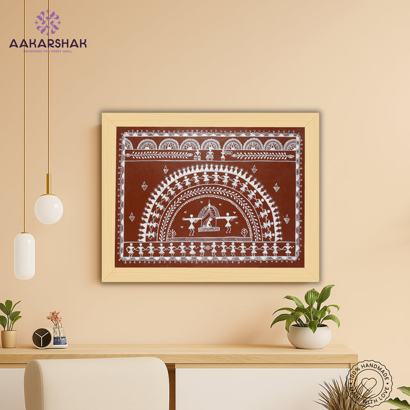 Handmade Warli Doli Painting 17x24 Inch Framed Tribal Art