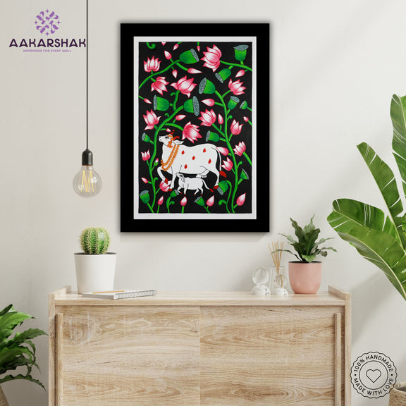 Pichwai wall art displayed in home interior – classic Indian folk painting
