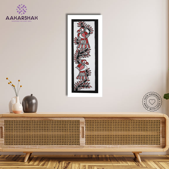 Framed artwork with peacock design -handmade madhubani painting for home decor
