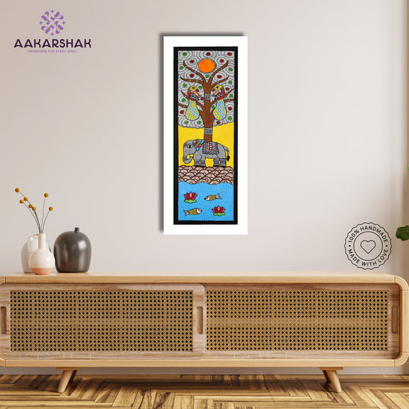 Framed artwork with buddha design -handmade madhubani painting for home decor