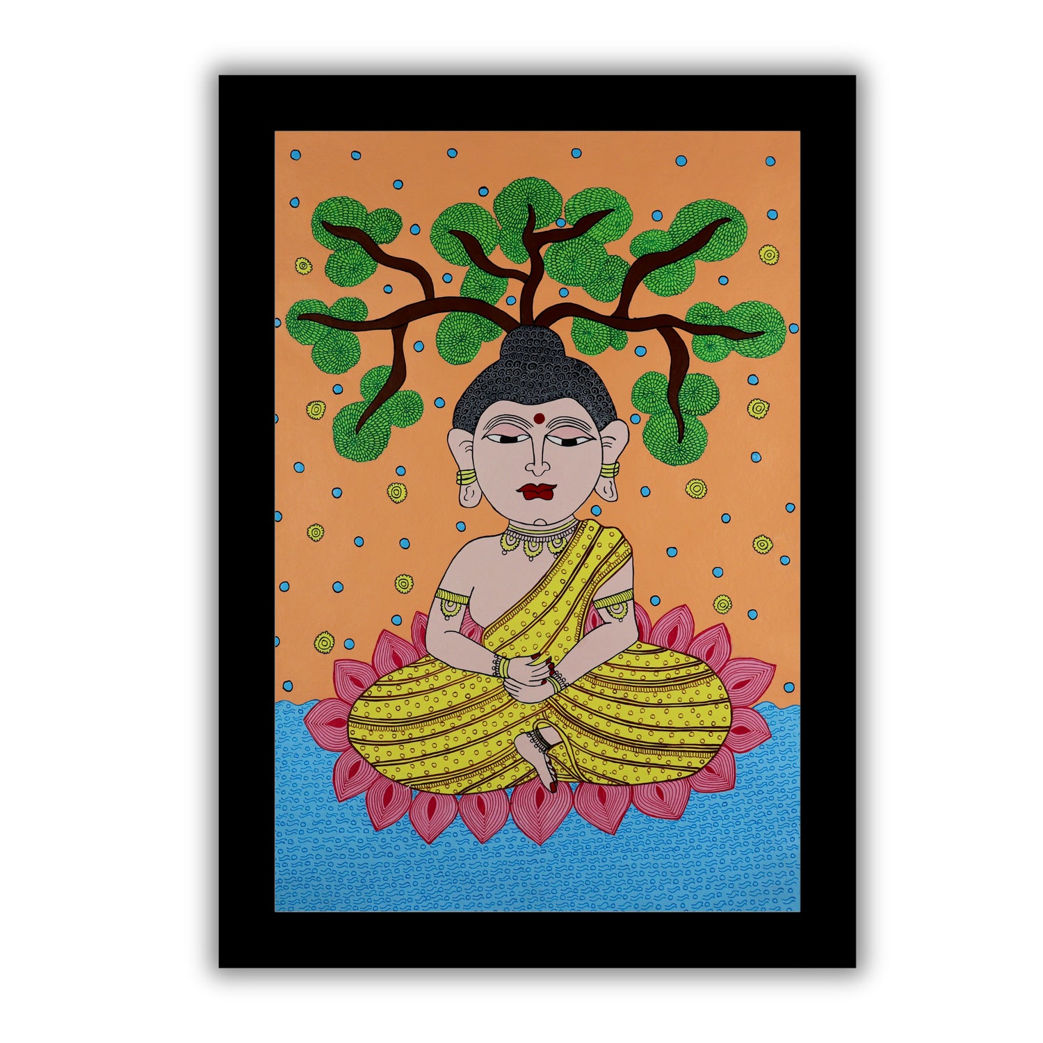 Handmade Kalamkari Buddha Painting 17x24 Inch Wall Art