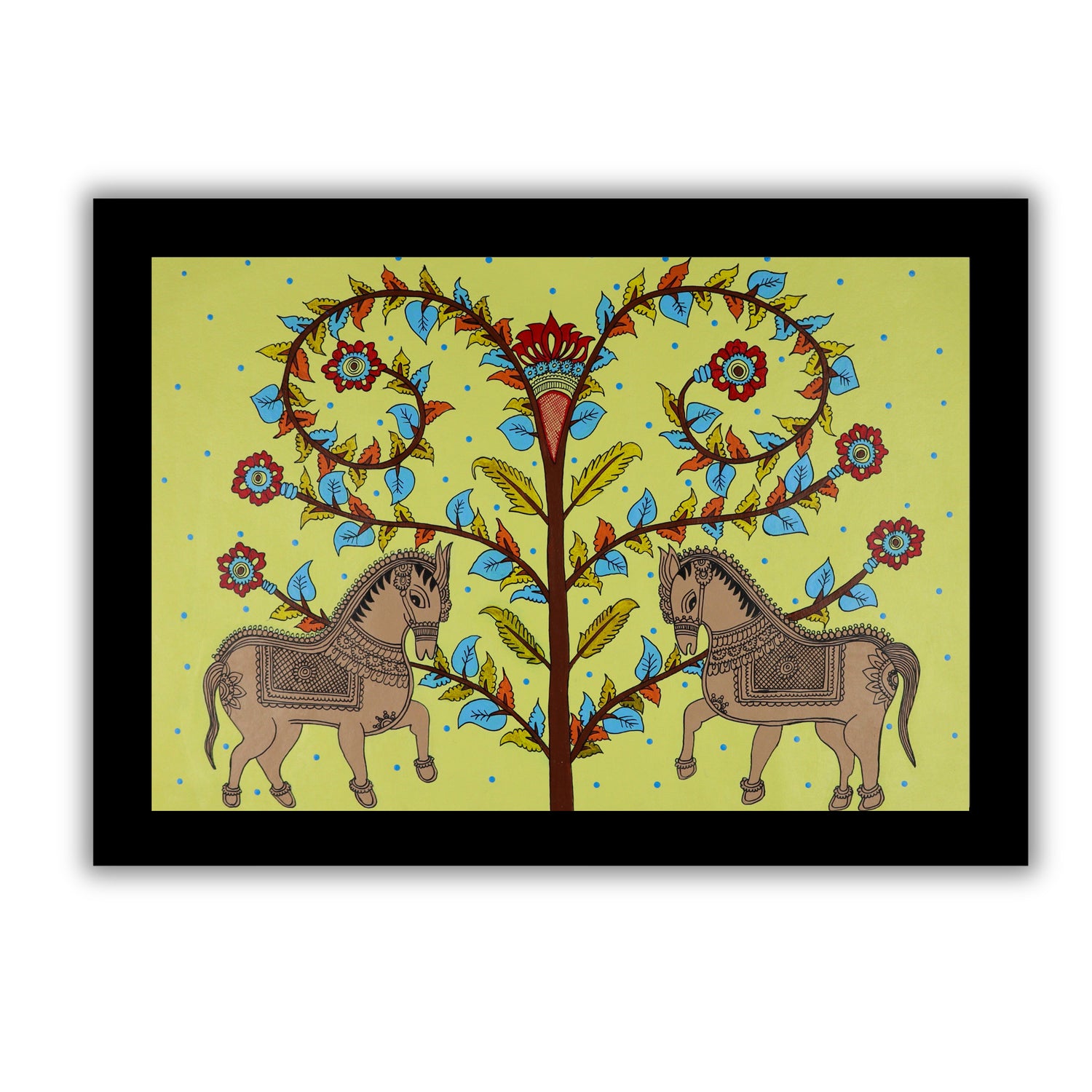 Handmade Kalamkari Horse Painting 17x24 Inch Wall Art