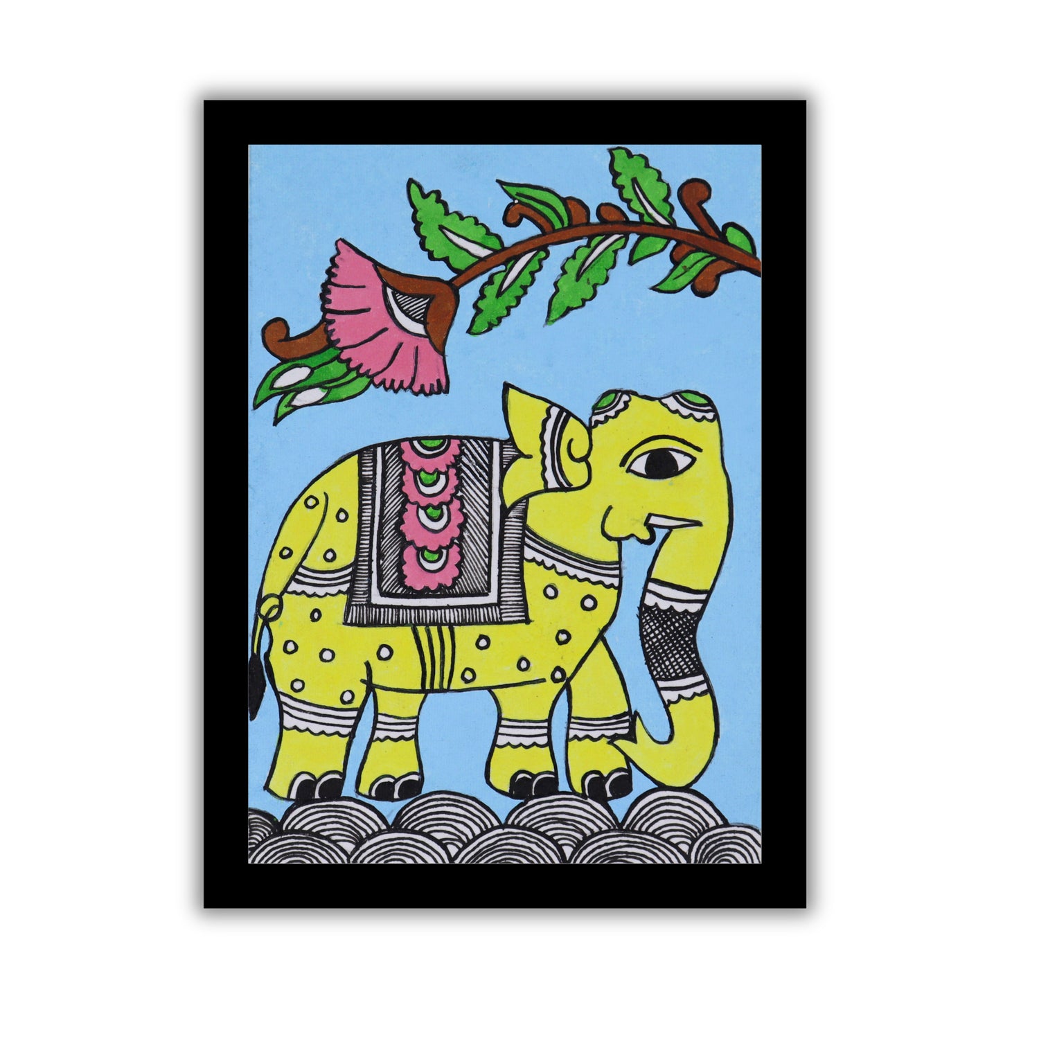 Handmade Kalamkari Elephant Painting – Framed 6x8 Inch Wall Art