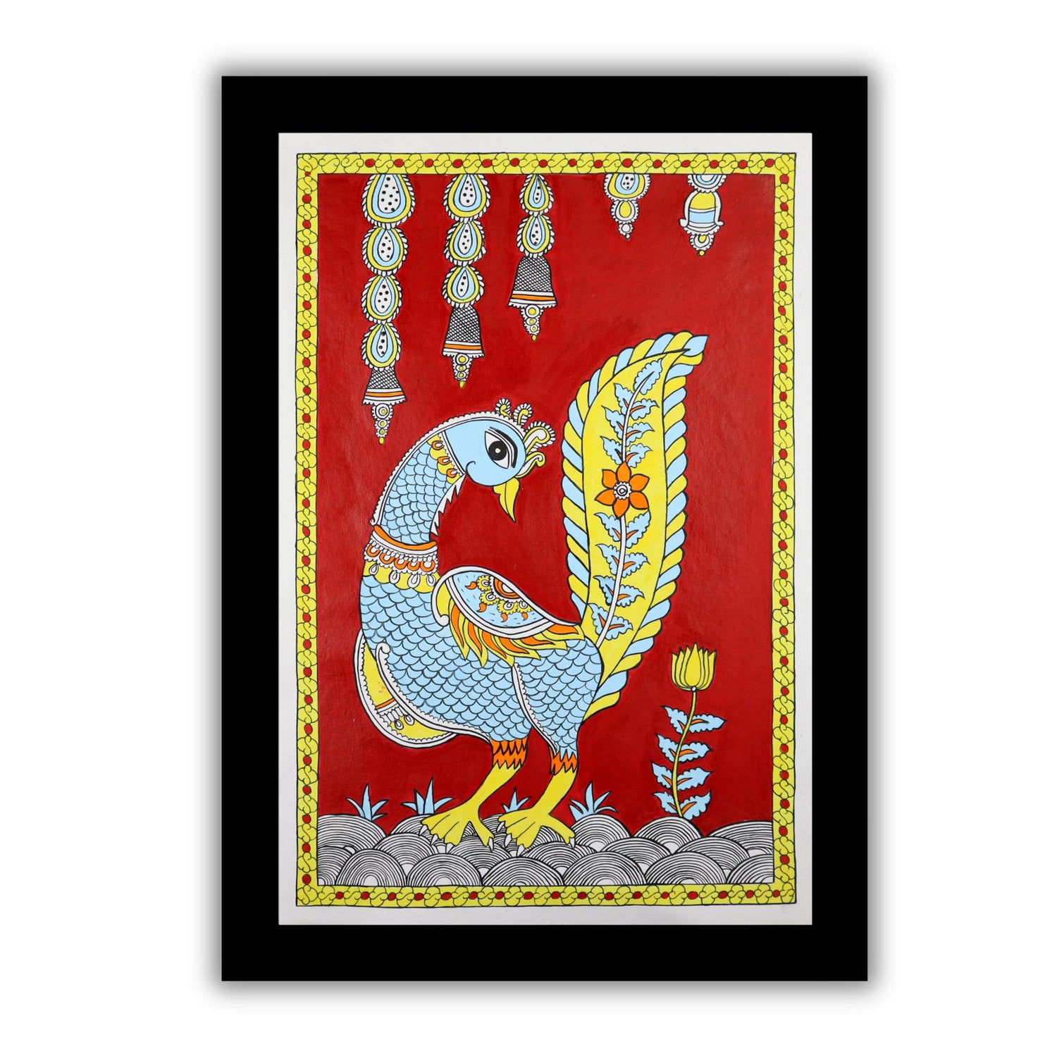 Handmade Kalamkari Peacock Painting  17x24Inch Wall Art
