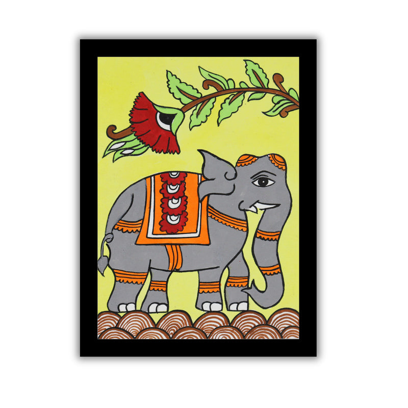 Handmade Kalamkari Elephant Painting – Framed 6x8 Inch Wall Art