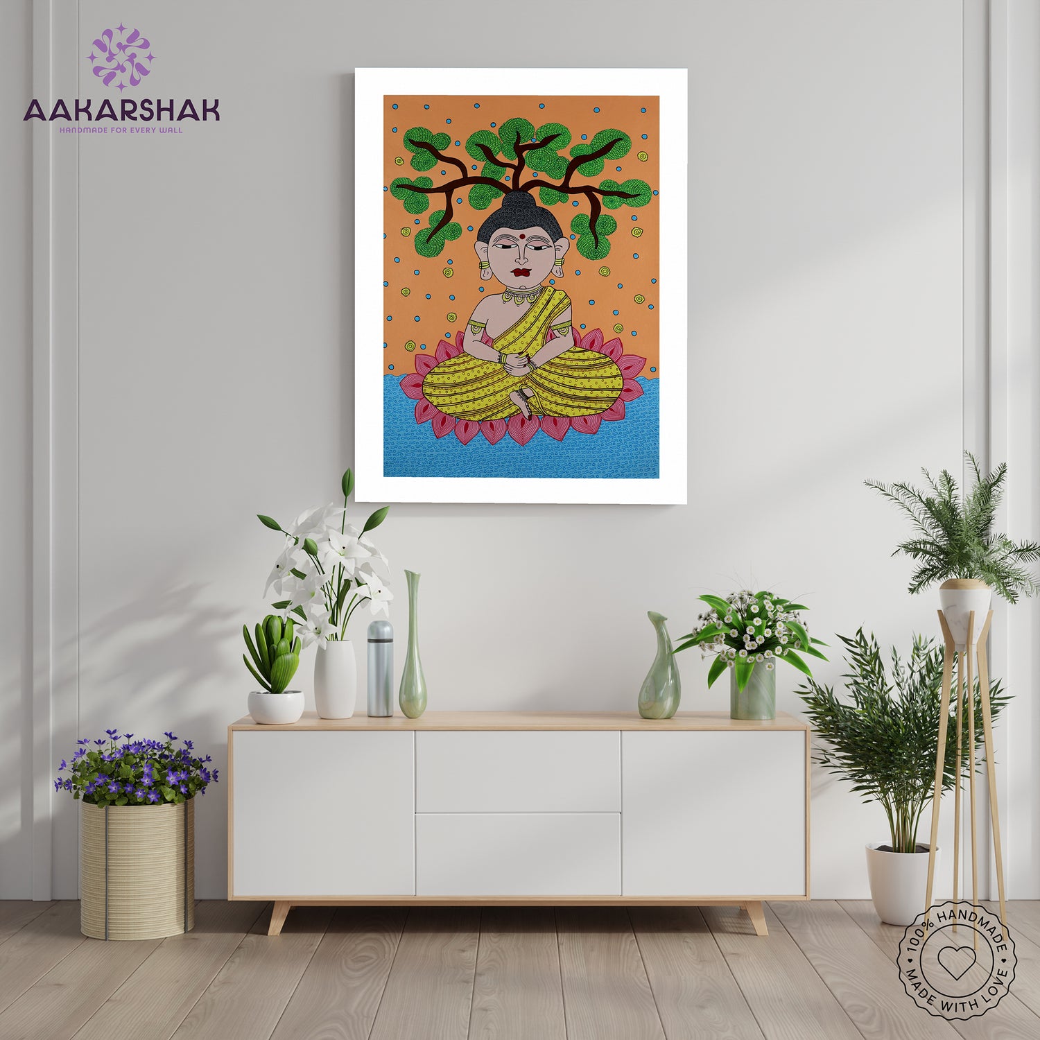 Framed artwork with buddha  design -handmade kalamkari painting for home decor