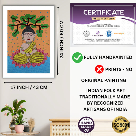 Framed artwork with dimensions, authenticity certificate and handmade iso certified-buddha kalamkari painting