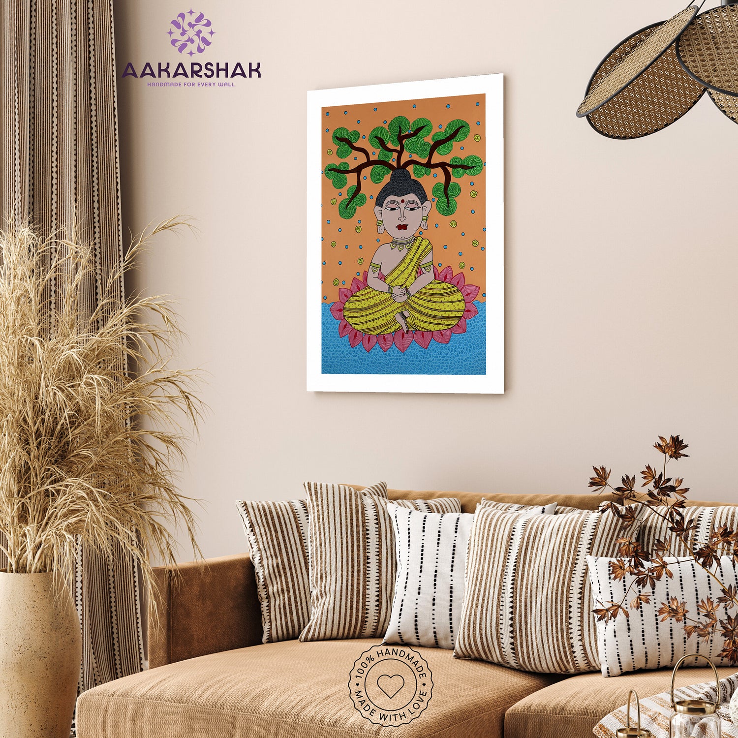 vibrant handmade buddha painting-depicting indian folk traditions
