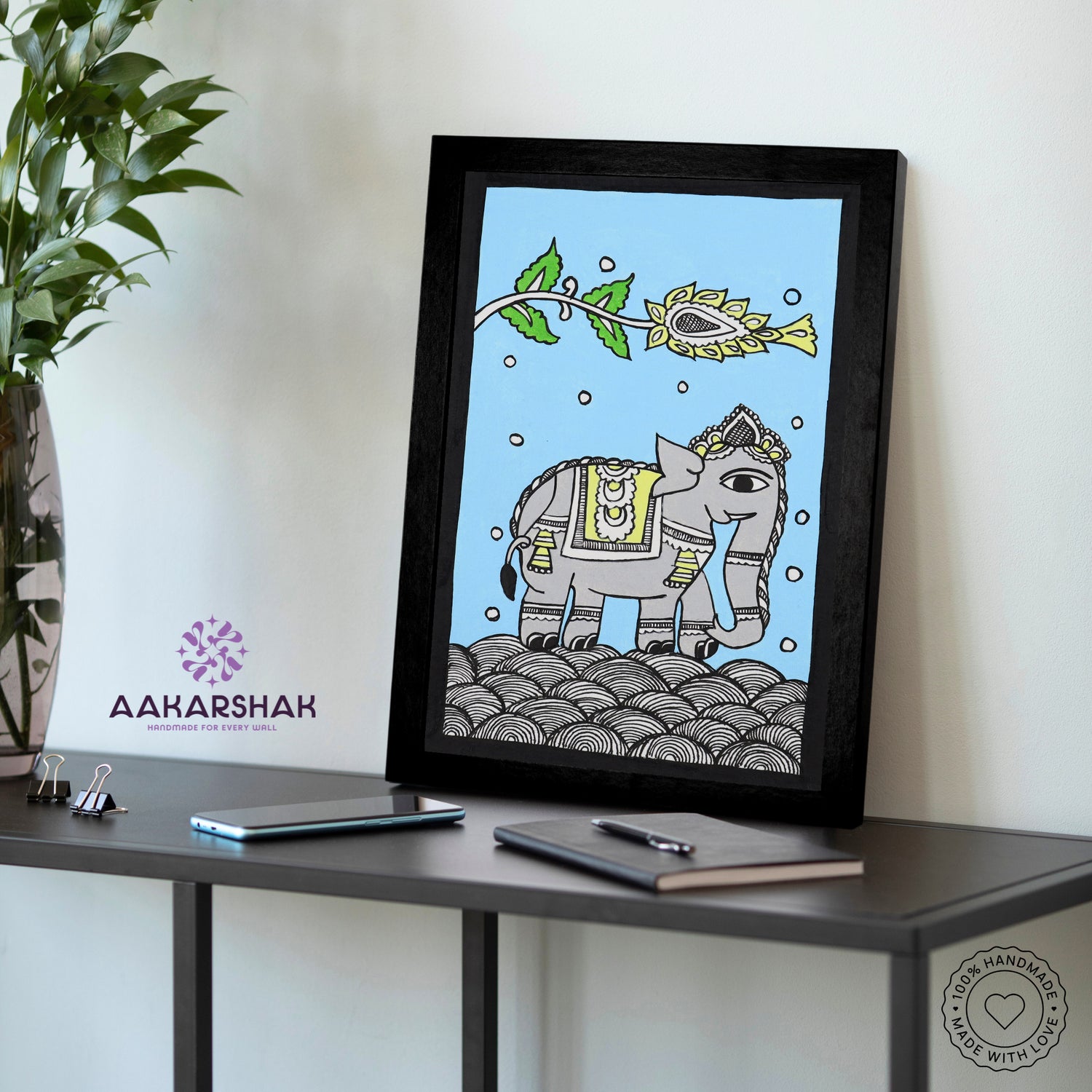 vibrant handmade elephant painting-depicting indian folk traditions
