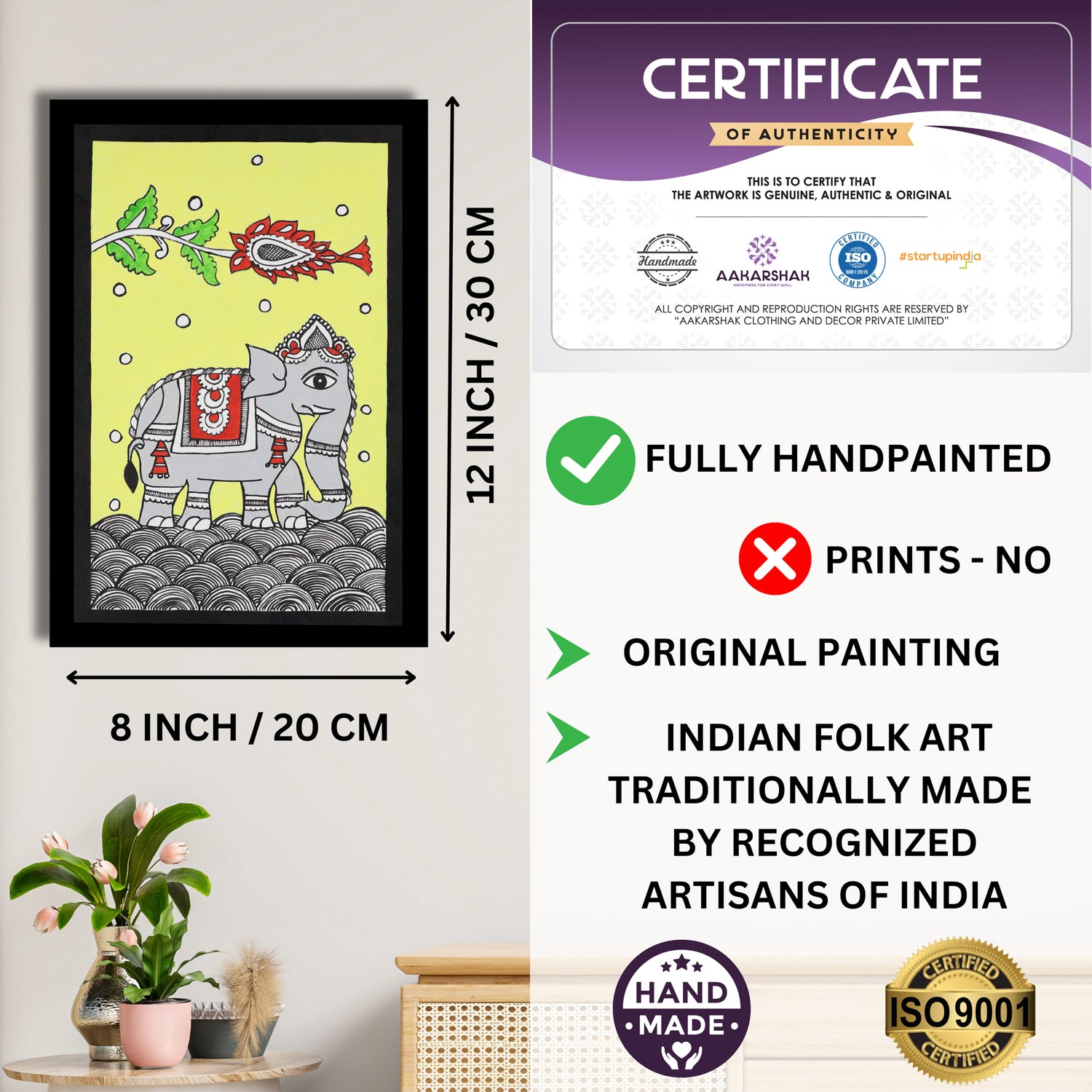 handmade iso certified-elephant pichwai painting
