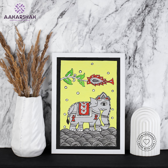 handmade kalamkari elephant painting-with tabletop stand for home decor
