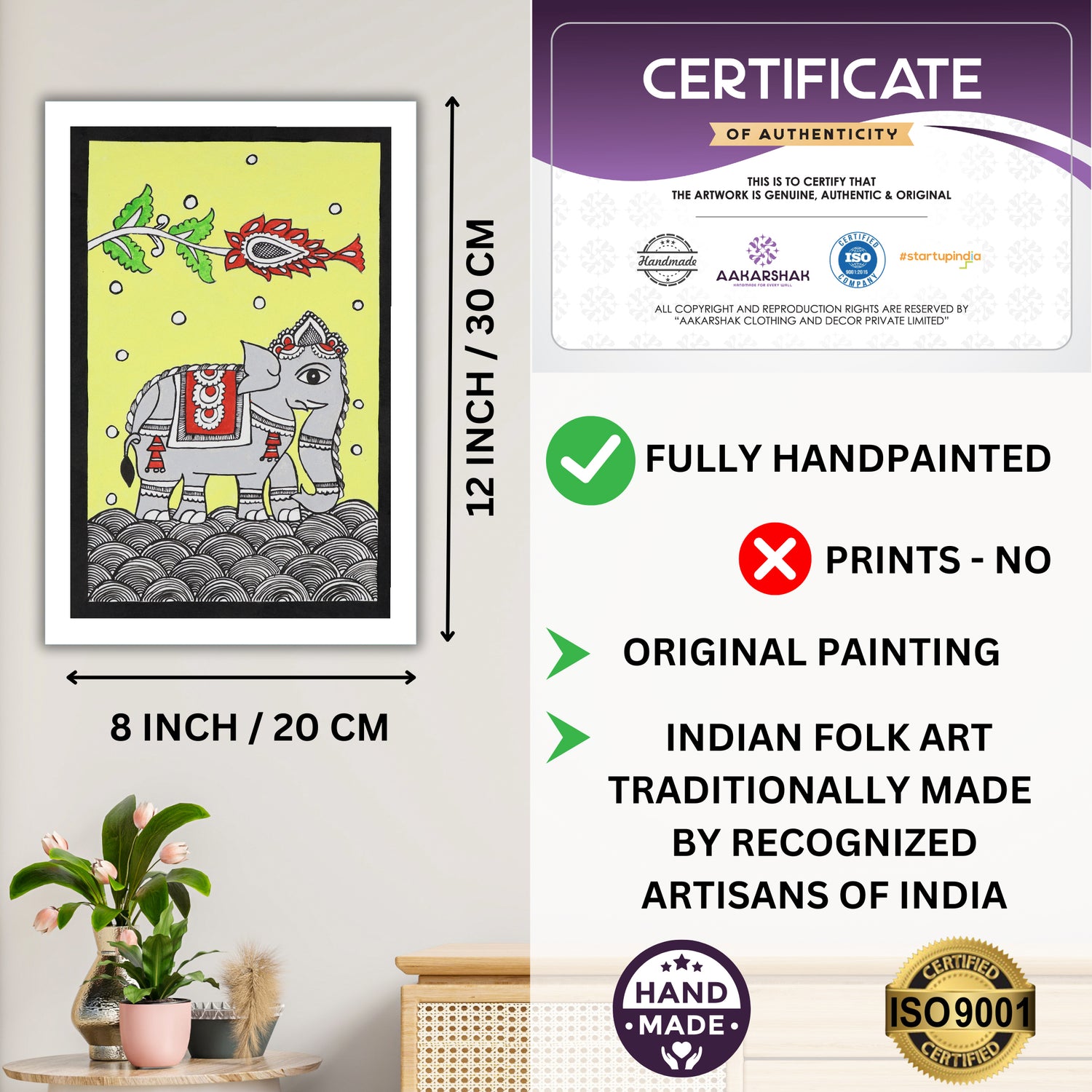 handmade iso certified-elephant kalamkari painting
