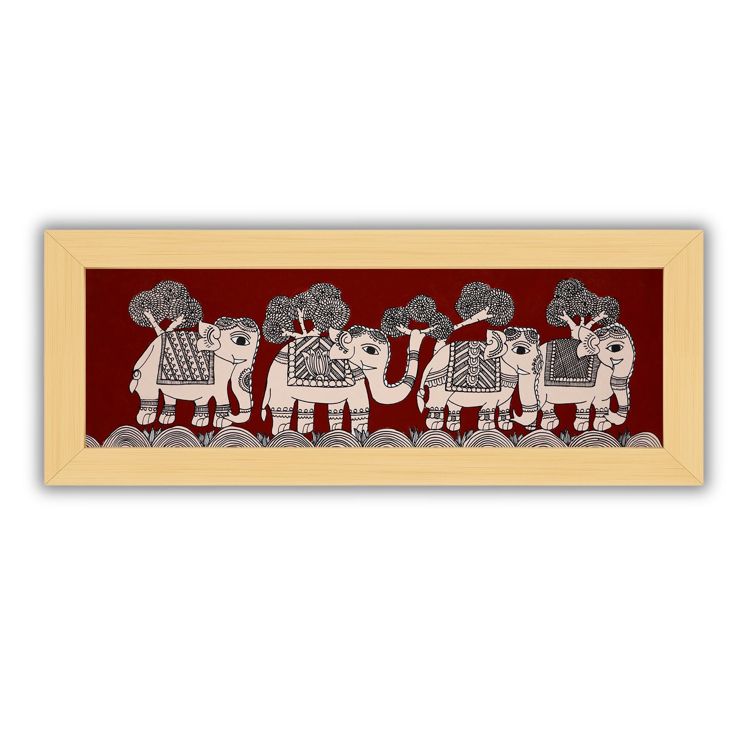 Framed artwork of a colorful elephant-with handmade kalamkari painting 