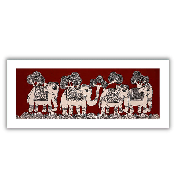 Framed artwork of a colorful elephant-with handmade kalamkari painting 