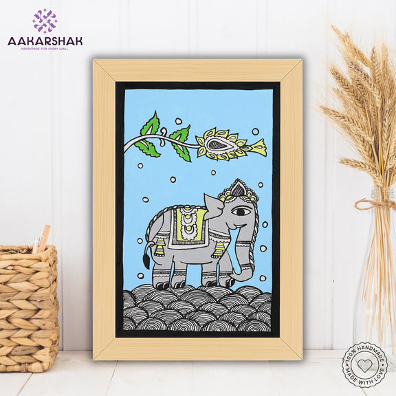 handmade kalamkari elephant painting-with tabletop stand for home decor
