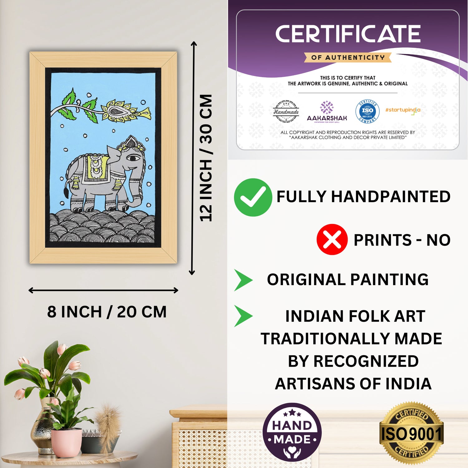 handmade iso certified-elephant pichwai painting

