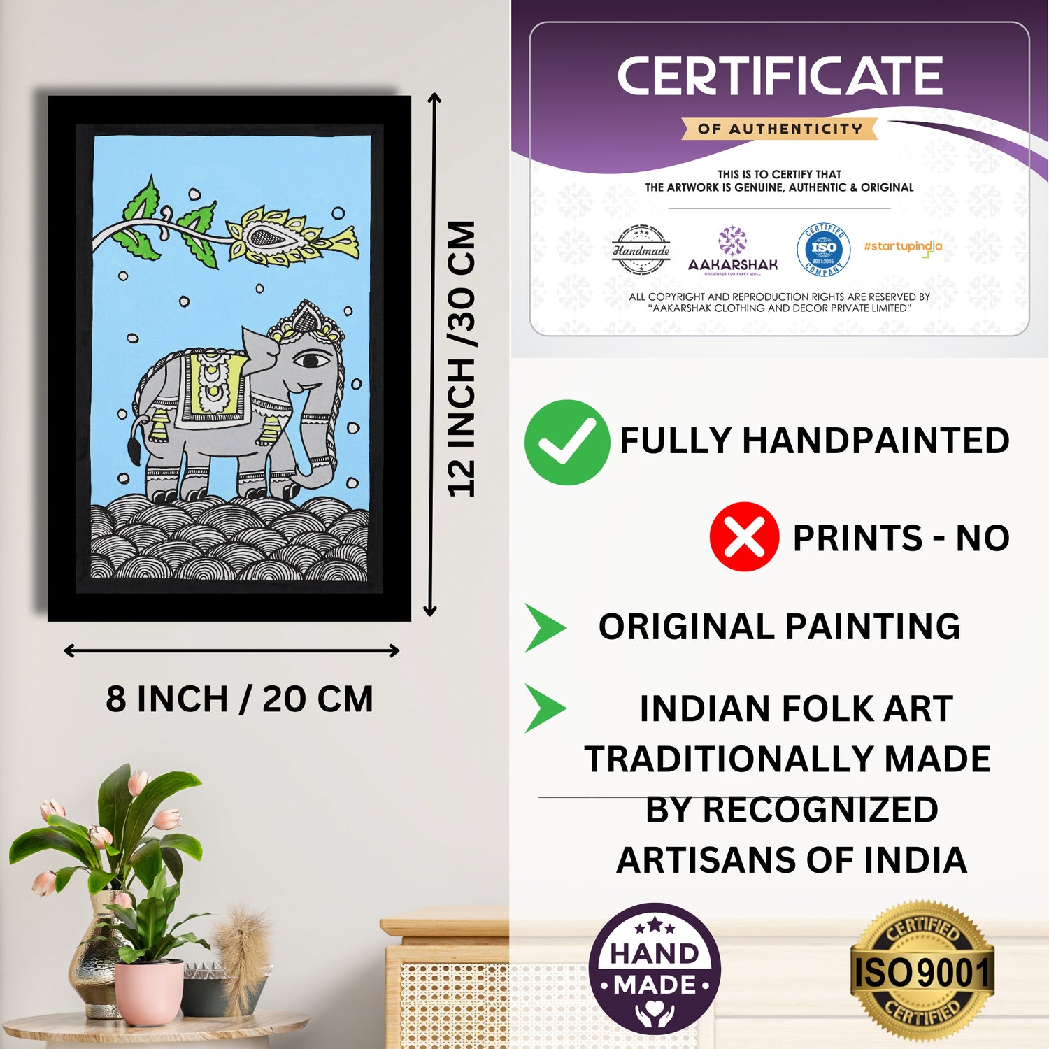 handmade iso certified-elephant kalamkari painting
