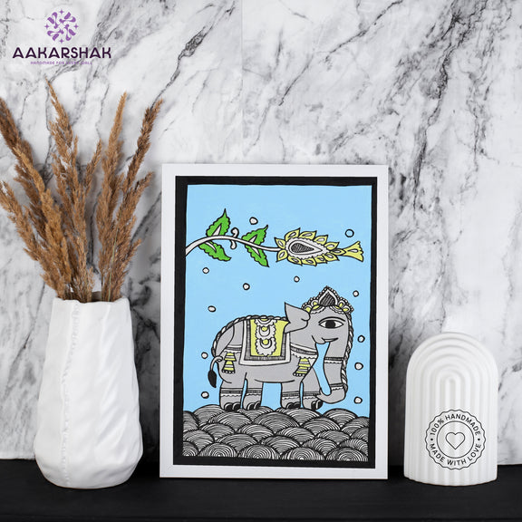 handmade kalamkari elephant painting-with tabletop stand for home decor
