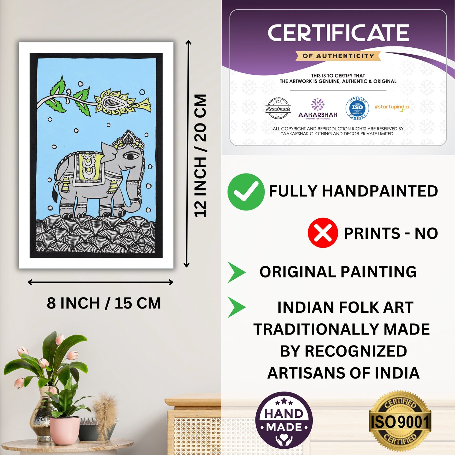 handmade iso certified-elephant pichwai painting
