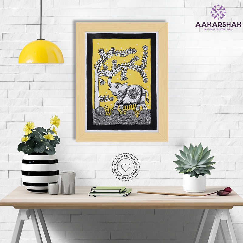 Framed artwork with elephant design -handmade kalamkari painting for home decor