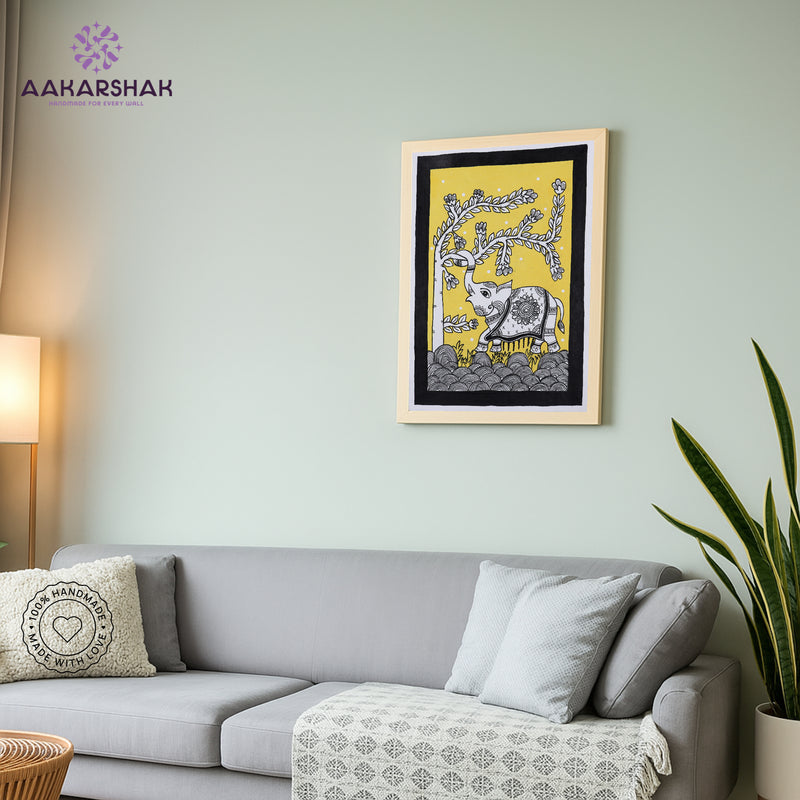 vibrant handmade elephant painting-depicting indian folk traditions
