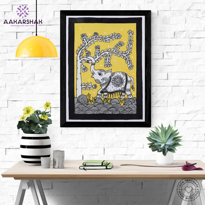 Framed artwork with elephant design -handmade kalamkari painting for home decor