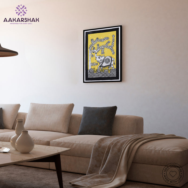 vibrant handmade elephant painting-depicting indian folk traditions