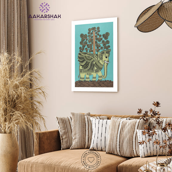 vibrant handmade elephant painting-depicting indian folk traditions