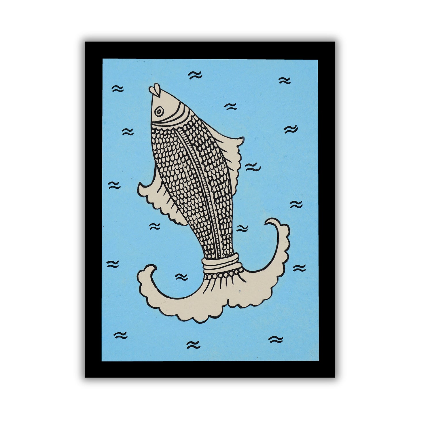 handmade kalamkari painting fish-in vibrant traditional folk art style
