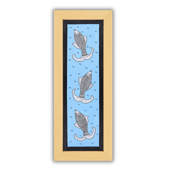 Framed artwork of a colorful fish-with handmade kalamkari painting 