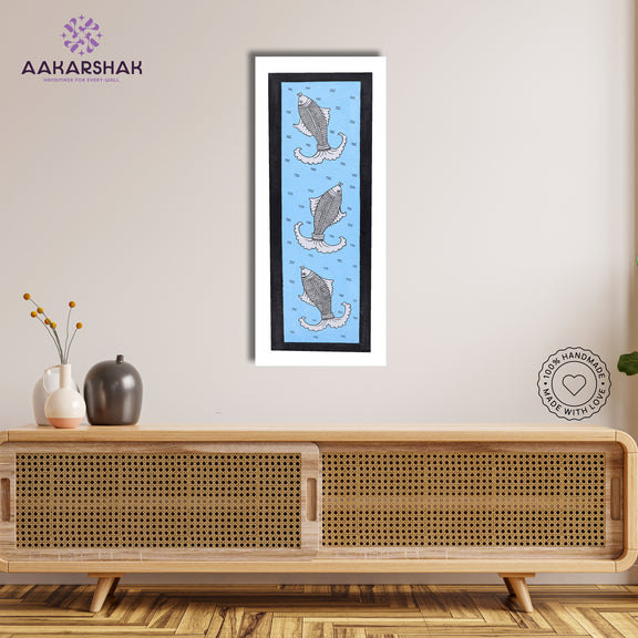 Framed artwork with fish design -handmade kalamkari painting for home decor