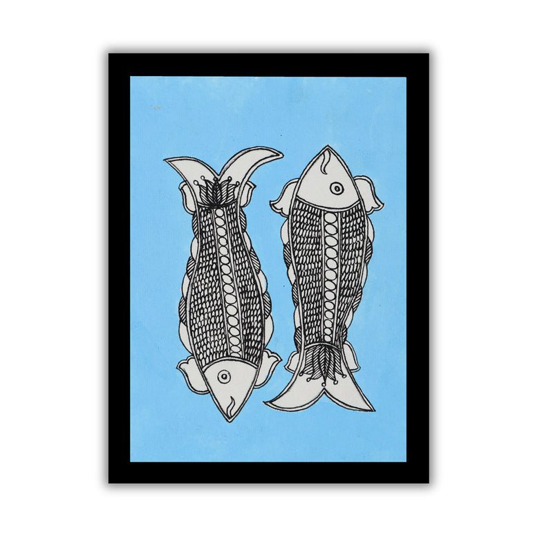 handmade kalamkari painting fish-in vibrant traditional folk art style
