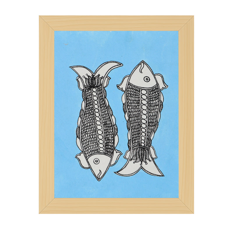 handmade kalamkari painting fish-in vibrant traditional folk art style
