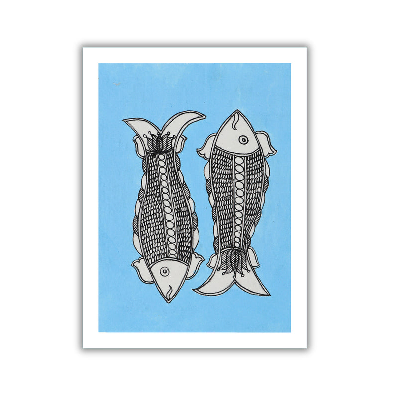 handmade kalamkari painting fish-in vibrant traditional folk art style
