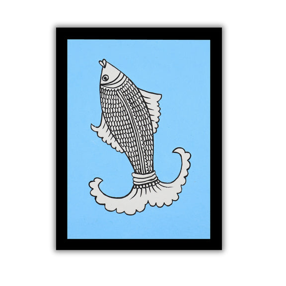 handmade kalamkari painting fish-in vibrant traditional folk art style
