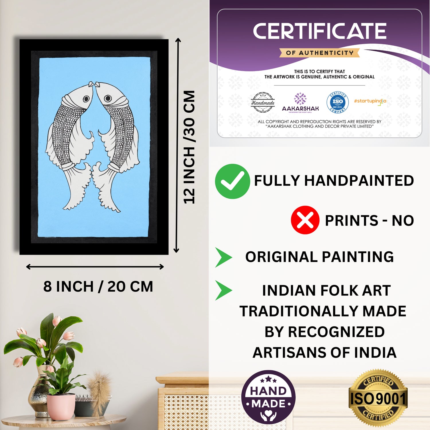 handmade iso certified-fish kalamkari painting