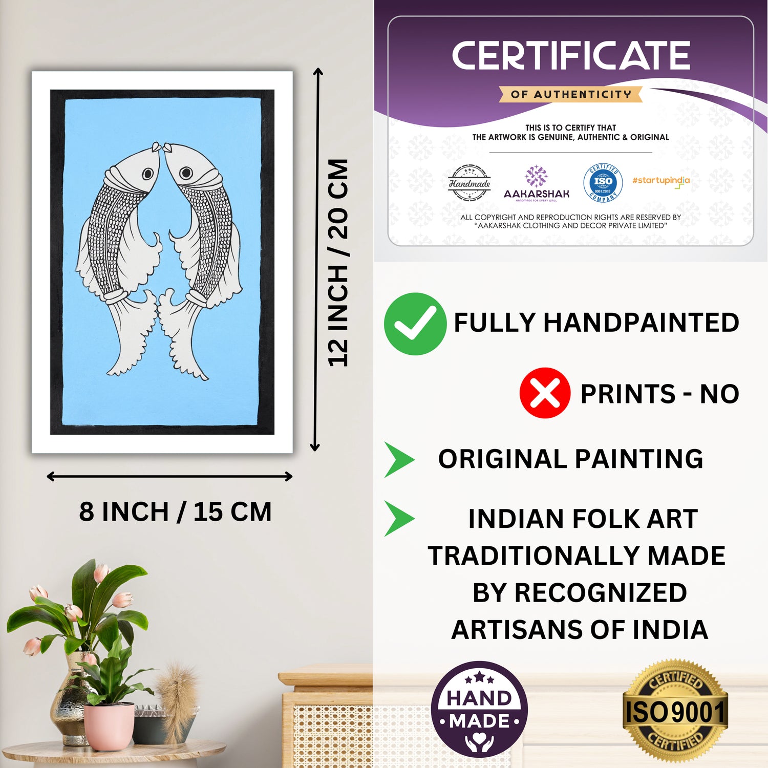 handmade iso certified-fish kalamkari painting