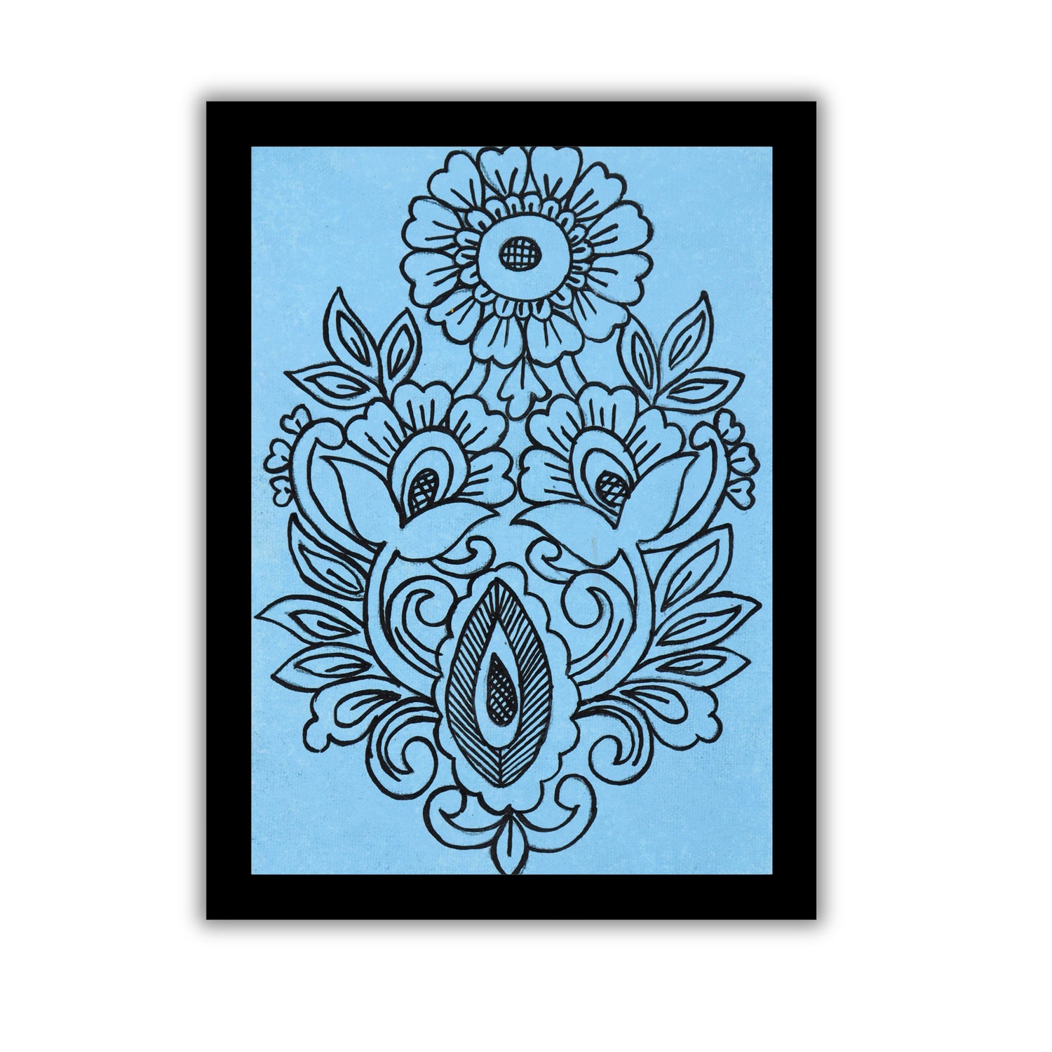 handmade kalamkari painting flower-in vibrant traditional folk art style
