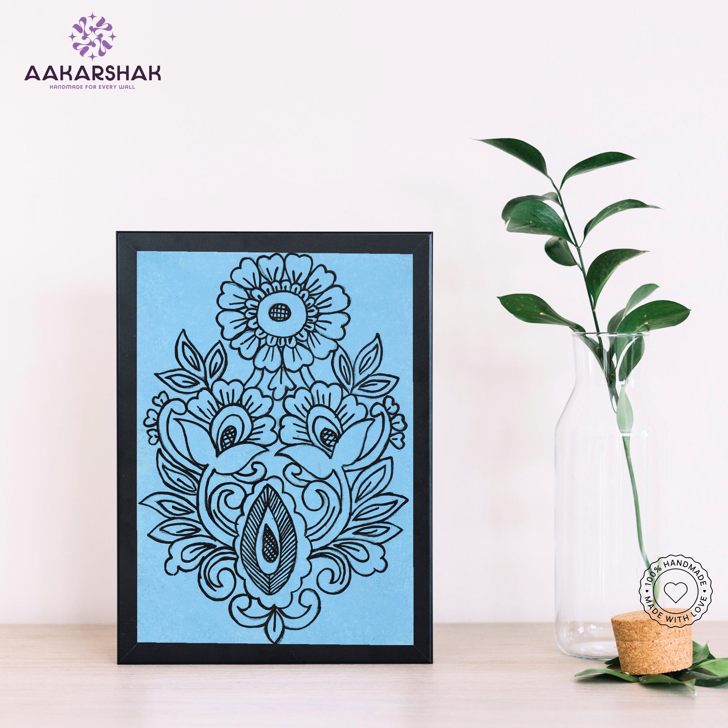 Handmade kalamkari flower painting-with tabletop stand for home decor
