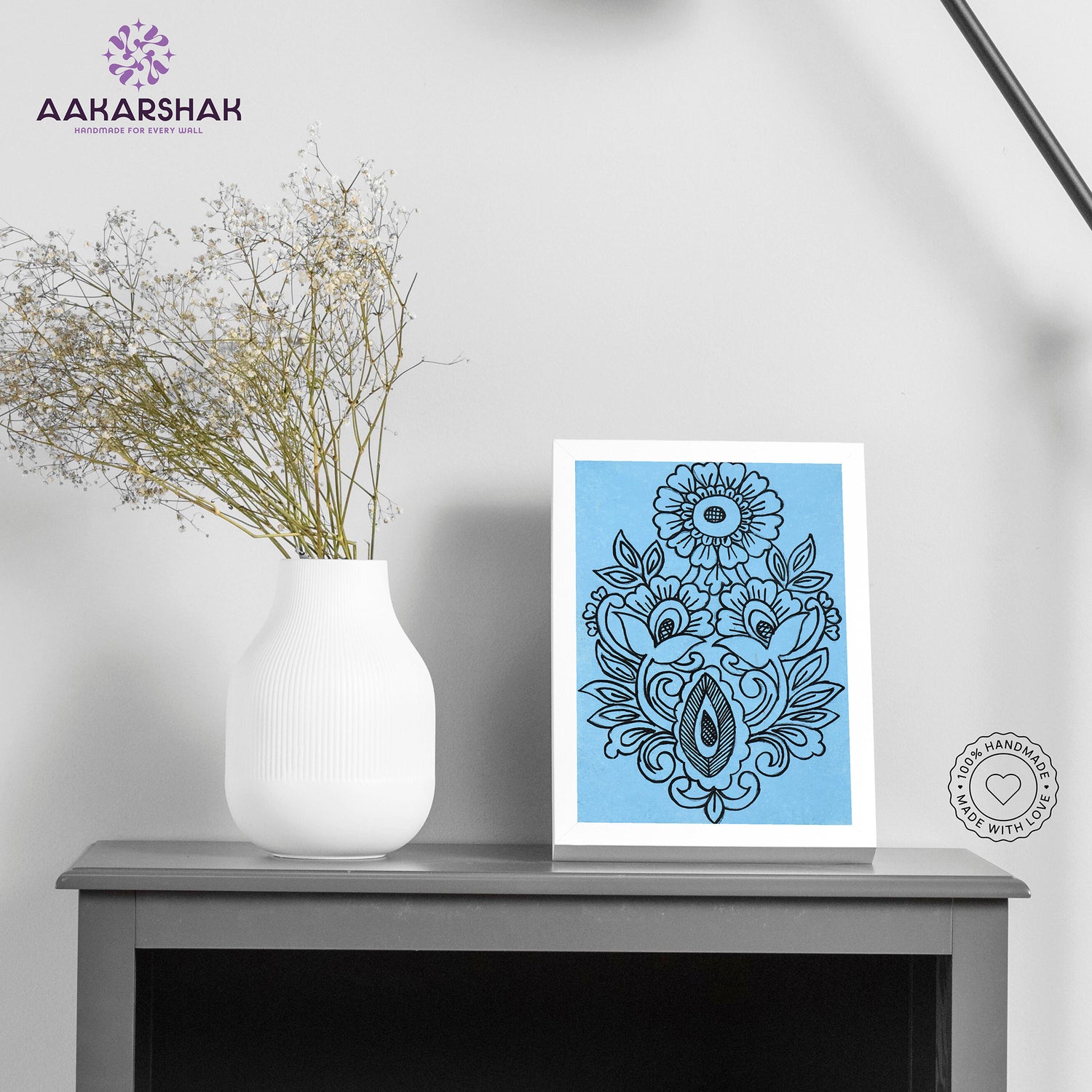Handmade kalamkari flower painting-with tabletop stand for home decor
